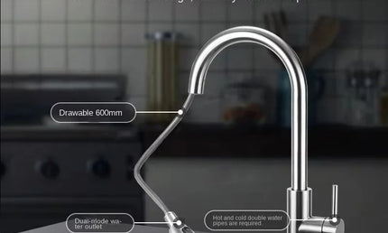 Baterie Bucătărie din Oțel Inoxidabil – Mixer cu Duza Retractabilă și Rotație 360°