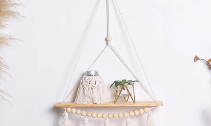 Raft suspendat stil Boho, din macrame și lemn natur
