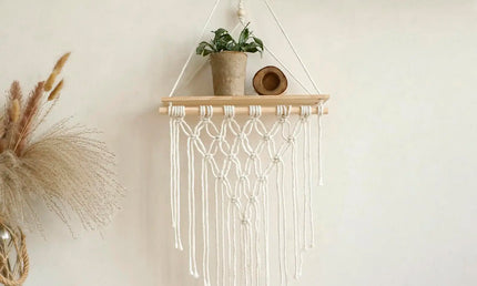 Raft suspendat stil Boho, din macrame și lemn natur