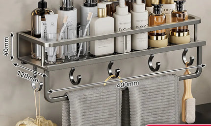 Raft de Baie, Fără Găurire – Organizator din Aluminiu pentru Șampon și Accesorii (30/40/50CM)