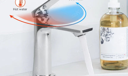 Baterie Lavoar Argintie din Alamă – Mixer Apă Caldă și Rece cu Mâner Unic