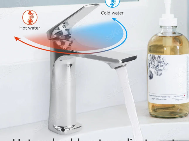 Baterie Lavoar Argintie din Alamă – Mixer Apă Caldă și Rece cu Mâner Unic