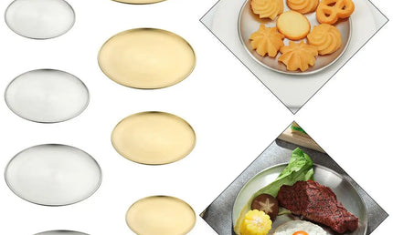 Tavă Rotundă din Oțel Inoxidabil – Platou Elegant pentru Fructe, Carne sau Resturi, Disponibil în Auriu și Argintiu