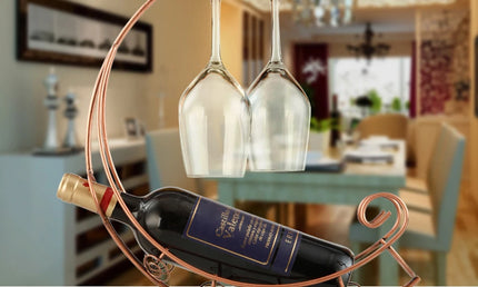 Suport Vintage pentru Sticle de Vin - Suport Sticle de Vin în Formă de Corabie cu Design Creativ Luxos și Pahare Suspendate