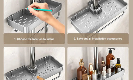 Raft Organizator din Aluminiu cu Suport pentru Prosoape – Fără Găurire