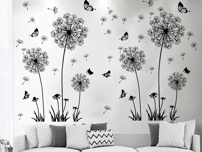 Stickere pentru Perete cu Păpădie Neagră - Decor pentru Living, Dormitor, Articole de Decorațiuni pentru Casă