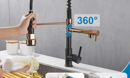 Baterie de bucătărie cu duș extractibil – design arc înalt, monocomandă