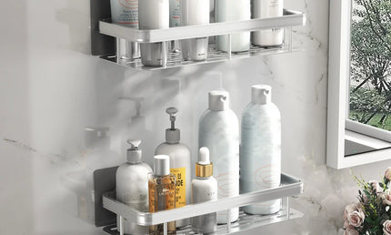 Raft suspendat pentru Baie, Fără Găurire - Organizator Elegant din Aluminiu