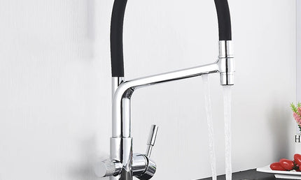 Baterie Bucătărie Aurie Periată – Mixer pentru Apă Caldă și Rece cu Filtru Integrat