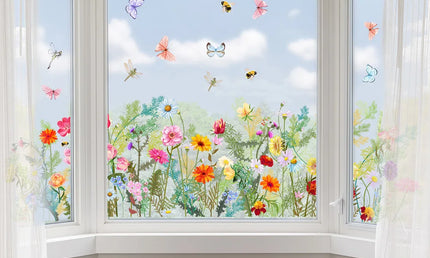 Sticker Decorativ de Perete cu Fluturi și Flori – Ideal pentru Living, Dormitor și Decorarea Fundalului