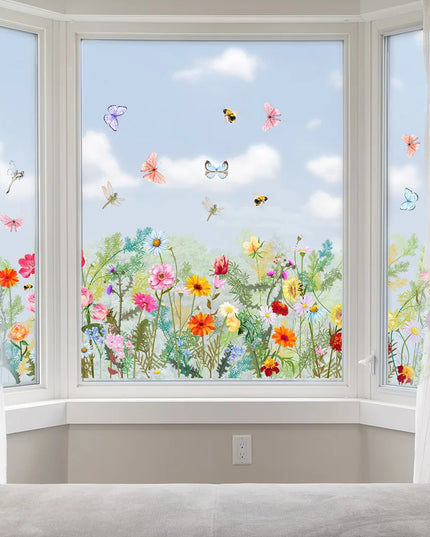 Sticker Decorativ de Perete cu Fluturi și Flori – Ideal pentru Living, Dormitor și Decorarea Fundalului