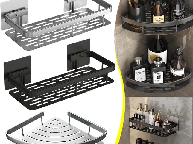 Raft suspendat pentru Baie, Fără Găurire - Organizator Elegant din Aluminiu