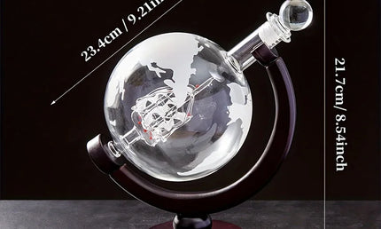 Set Decantor Globe 900ML cu Carafă Fără Plumb, Stand din Lemn și 2 Pahare – Cadou de Lux pentru Whiskey