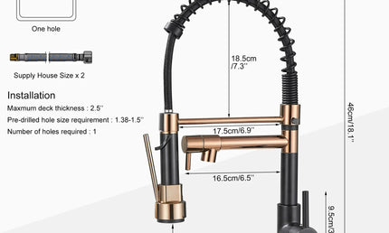 Baterie de bucătărie cu duș extractibil – design arc înalt, monocomandă