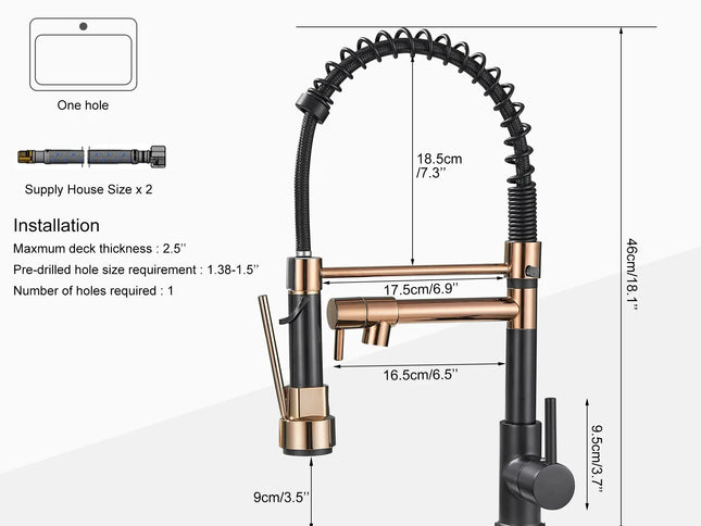 Baterie de bucătărie cu duș extractibil – design arc înalt, monocomandă