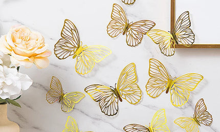 Set 48 Fluturi 3D Aurii - Decor Perete, Petreceri și Torturi
