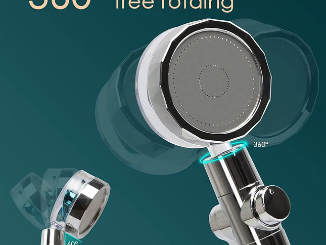 Pălărie de Duș cu Rotire 360° – Presiune Ridicată, Economisire Apă și Filtrare Turbo
