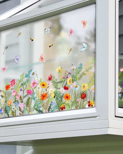 Sticker Decorativ de Perete cu Fluturi și Flori – Ideal pentru Living, Dormitor și Decorarea Fundalului