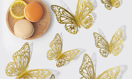 Set 48 Fluturi 3D Aurii - Decor Perete, Petreceri și Torturi