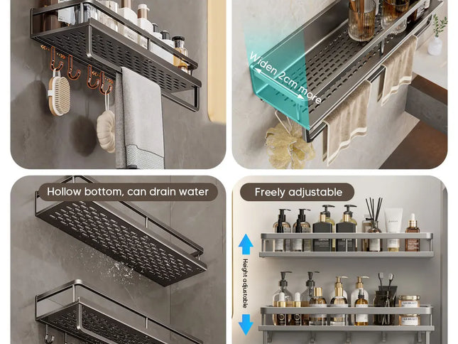 Raft de Baie, Fără Găurire – Organizator din Aluminiu pentru Șampon și Accesorii (30/40/50CM)