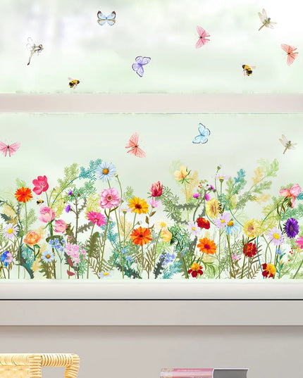 Sticker Decorativ de Perete cu Fluturi și Flori – Ideal pentru Living, Dormitor și Decorarea Fundalului