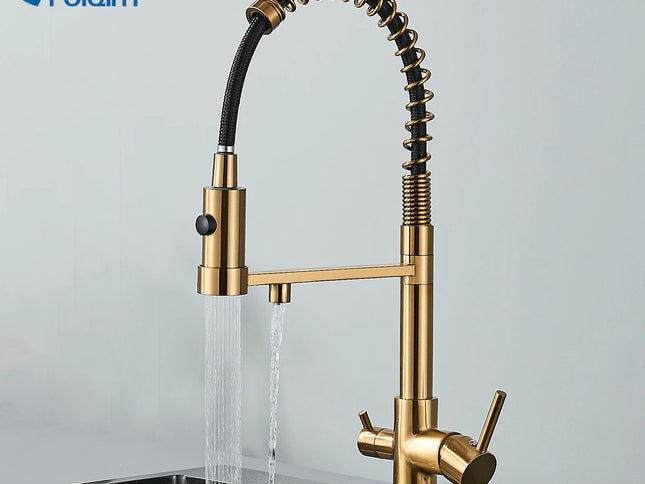 Baterie Bucătărie Neagră cu Duza Retractabilă – Mixer Apă Caldă și Rece, Design Modern