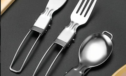 Set Tacâmuri Pliabile din Oțel Inoxidabil – 3 Piese pentru Camping și Călătorii